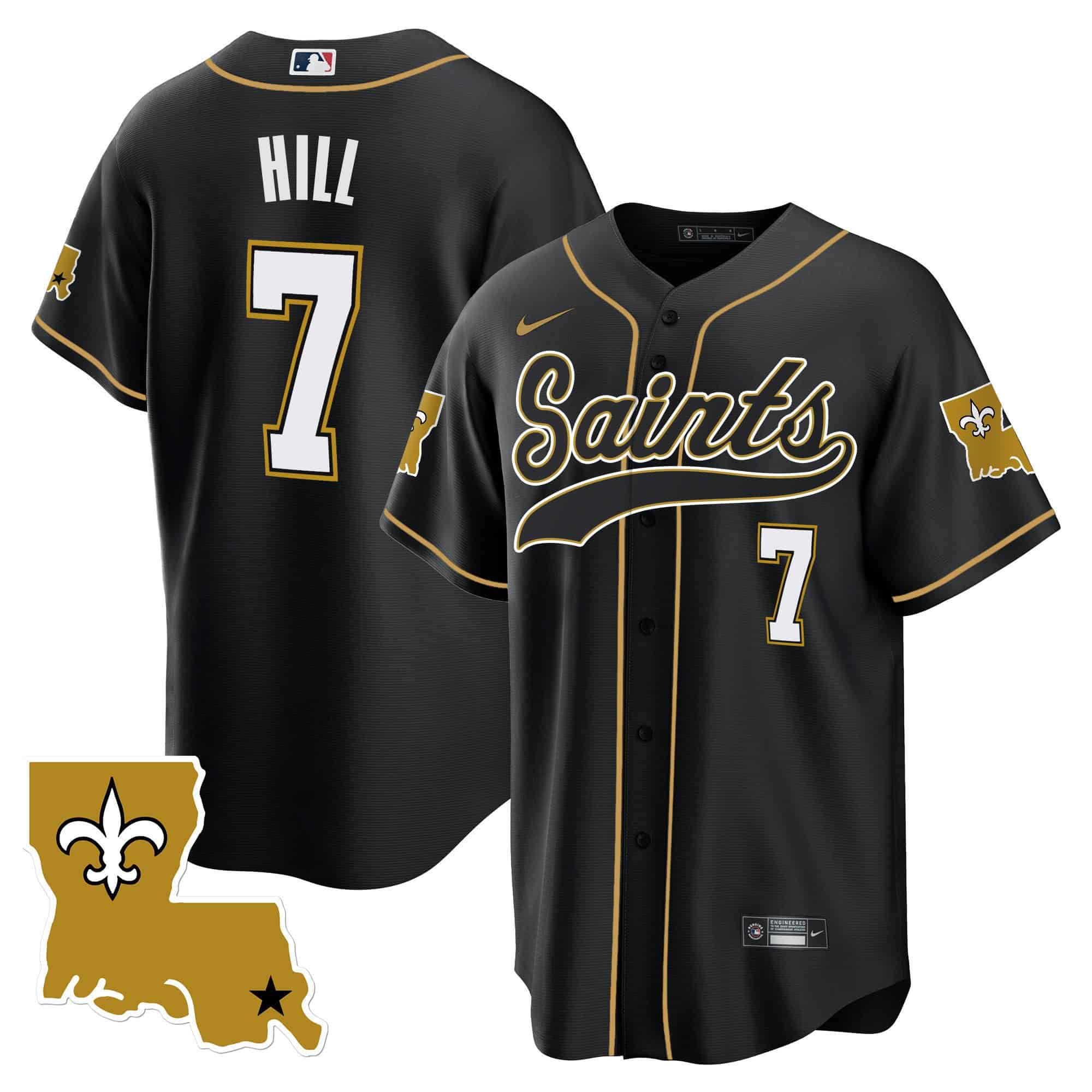 Men New Orleans Saints #7 Hill Black 2024 Nike 1987 Legacy Cool Base NFL Jersey style 1